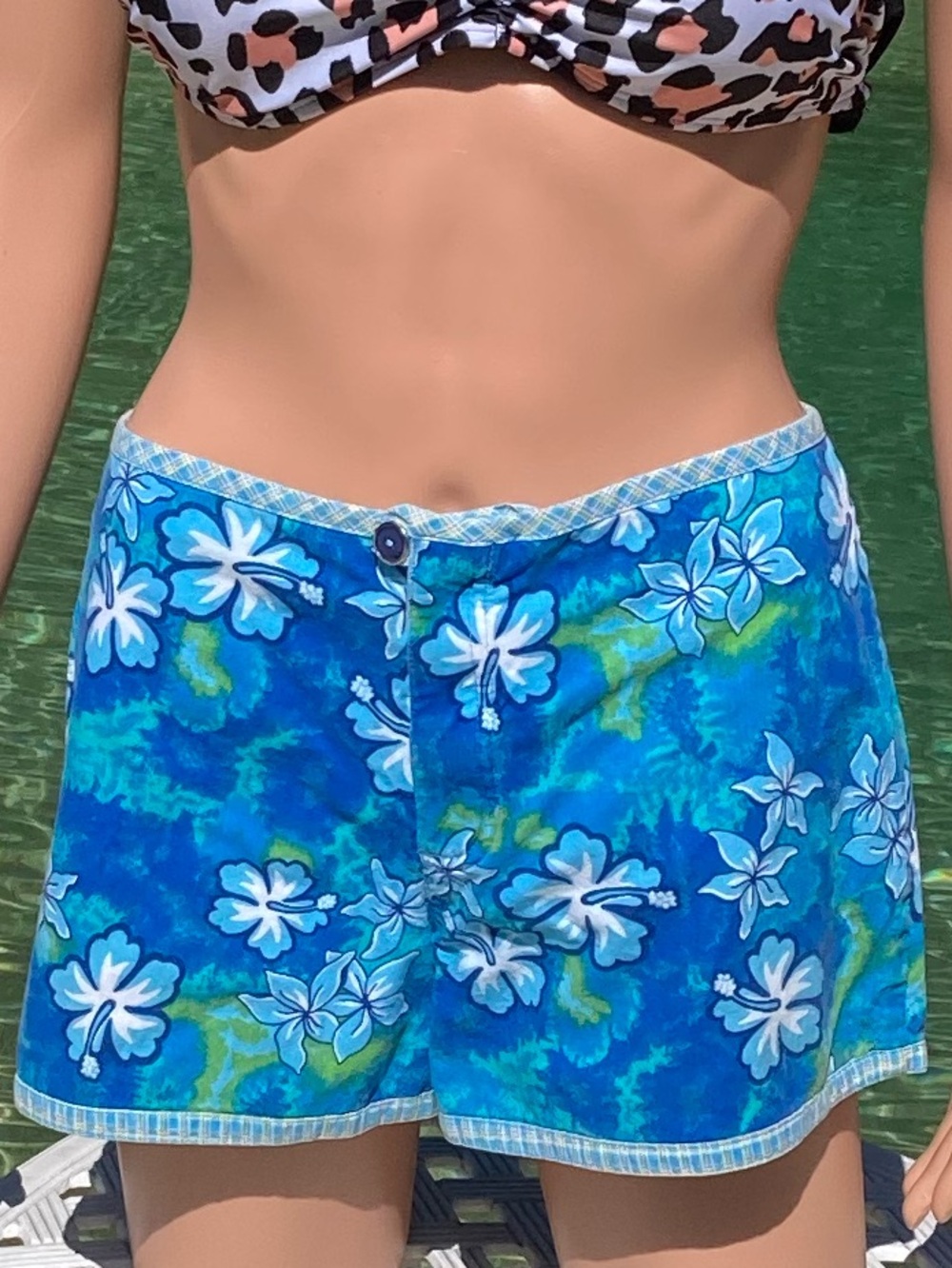 Blue Hibiscus Floral Shorts Reversible Cotton New